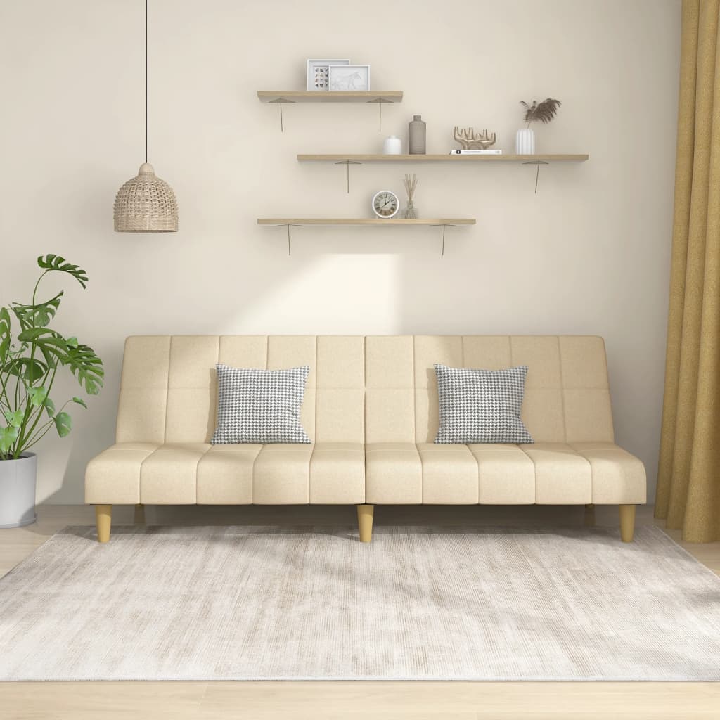 vidaXL Canapea extensibilă cu 2 locuri, crem, material textil vidaXL Canapea extensibilă cu 2 locuri, crem, material textil