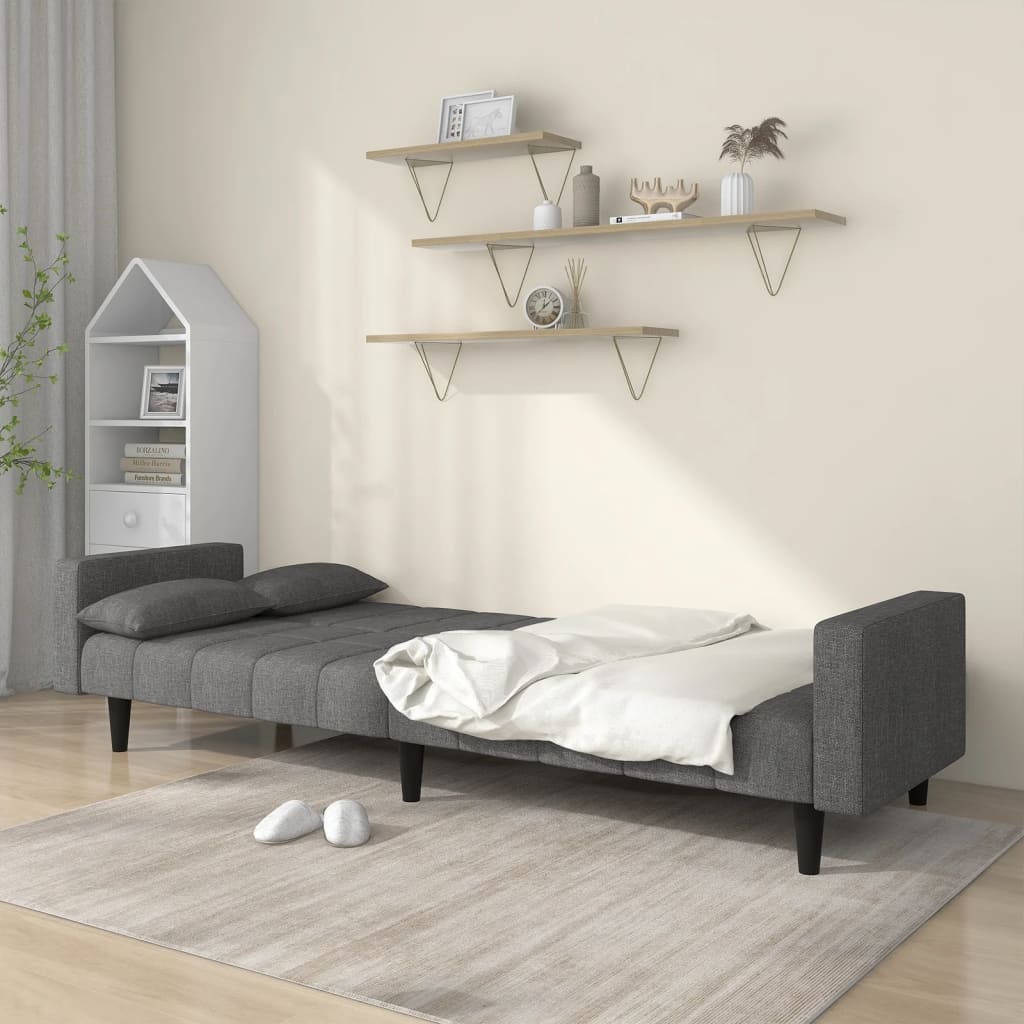 vidaXL Canapea extensibilă cu 2 locuri, 2 perne, gri deschis, textil vidaXL Canapea extensibilă cu 2 locuri, 2 perne, gri deschis, textil