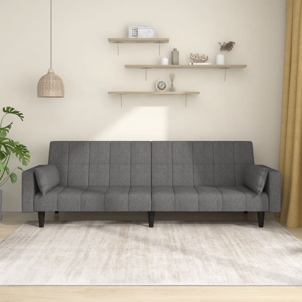 vidaXL Canapea extensibilă cu 2 locuri, 2 perne, gri deschis, textil vidaXL Canapea extensibilă cu 2 locuri, 2 perne, gri deschis, textil