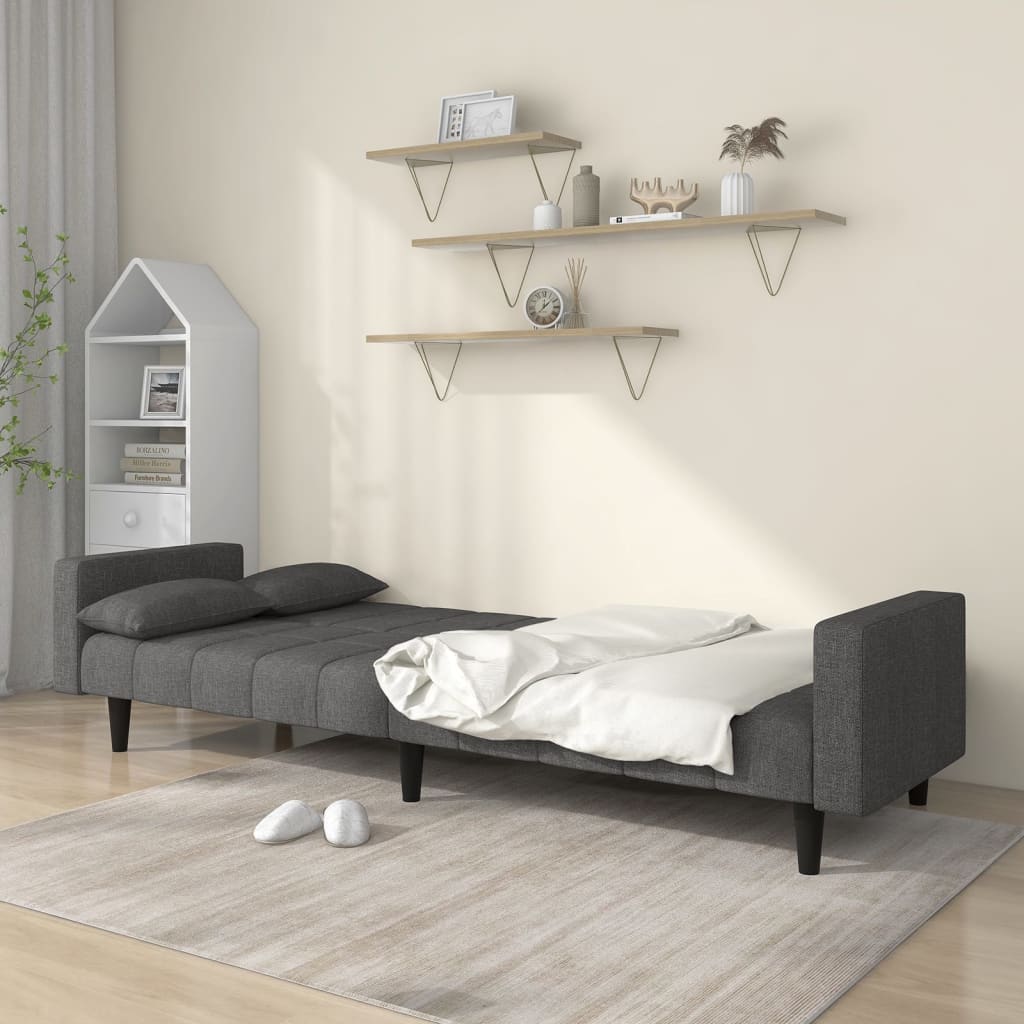 vidaXL Canapea extensibilă cu 2 locuri, 2 perne, gri închis, textil vidaXL Canapea extensibilă cu 2 locuri, 2 perne, gri închis, textil