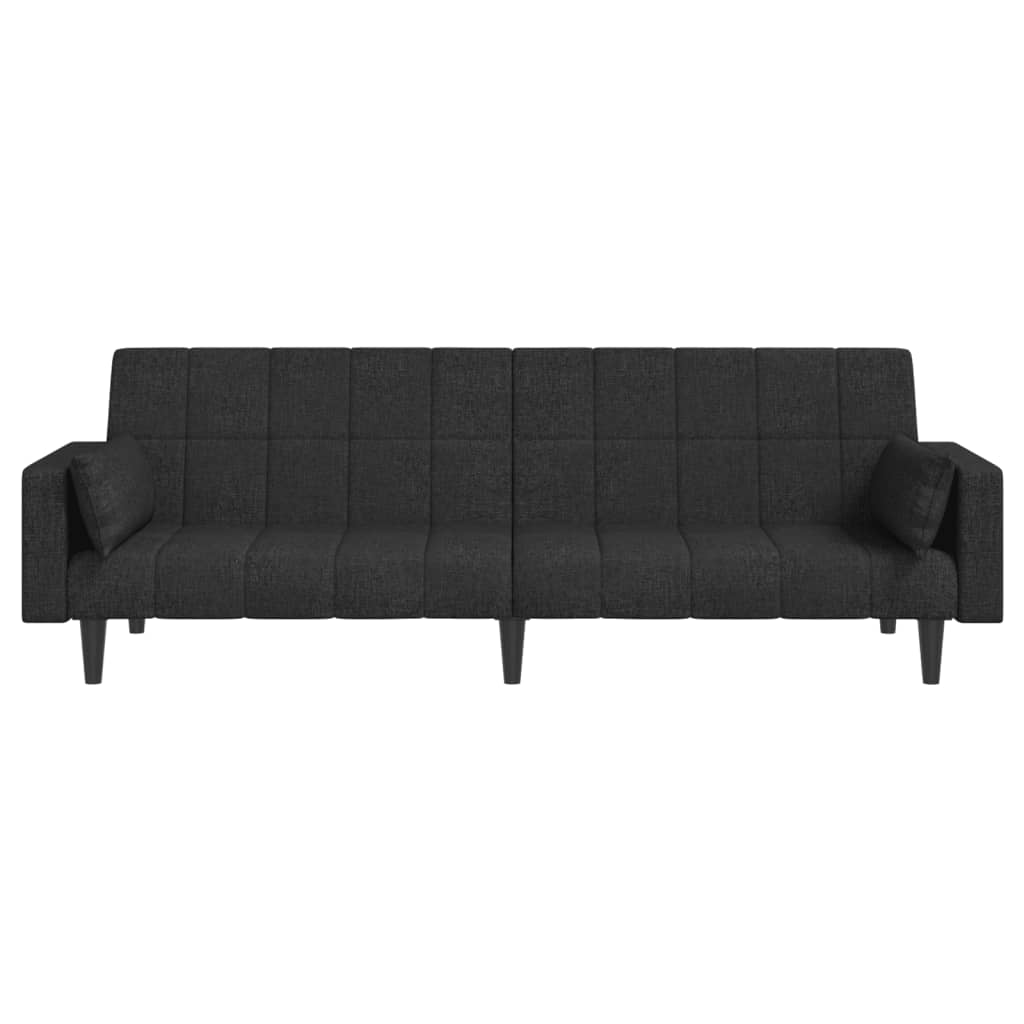 vidaXL Canapea extensibilă cu 2 locuri, 2 perne, negru, textil vidaXL Canapea extensibilă cu 2 locuri, 2 perne, negru, textil