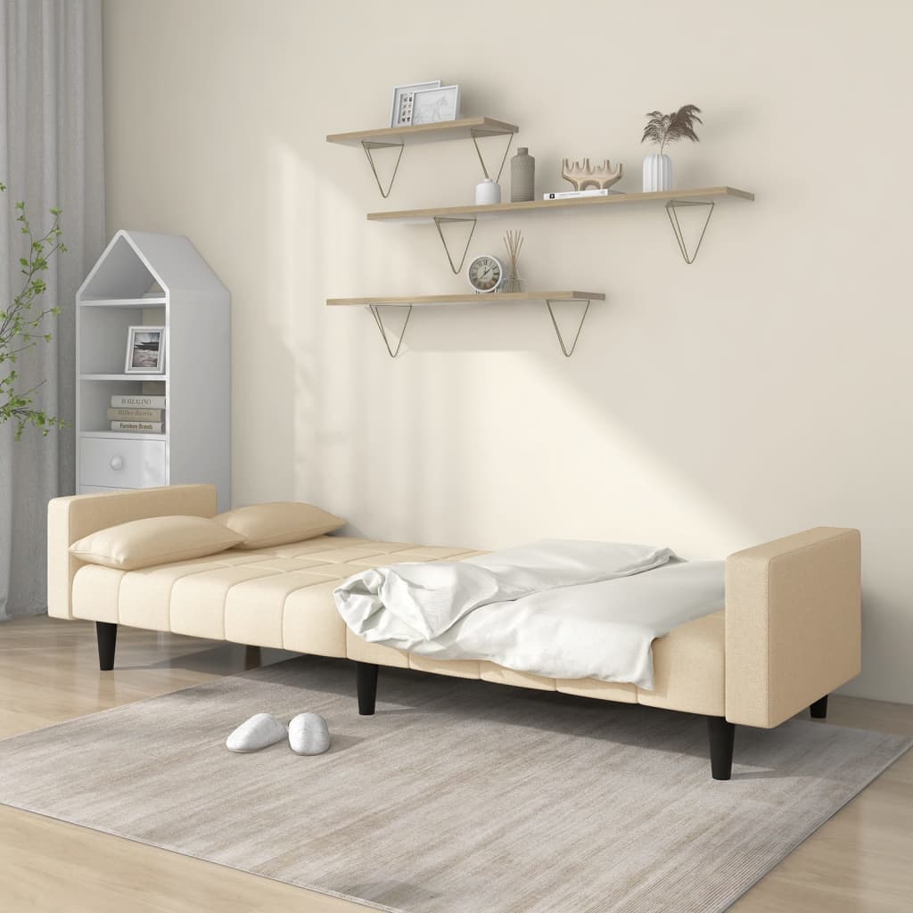 vidaXL Canapea extensibilă cu 2 locuri, 2 perne, crem, textil