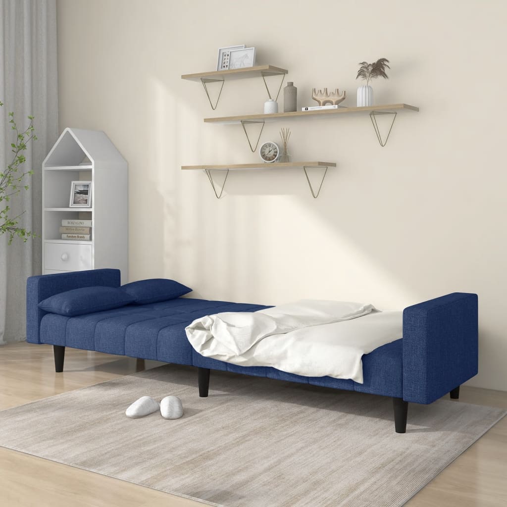 vidaXL Canapea extensibilă cu 2 locuri, 2 perne, albastru, textil vidaXL Canapea extensibilă cu 2 locuri, 2 perne, albastru, textil