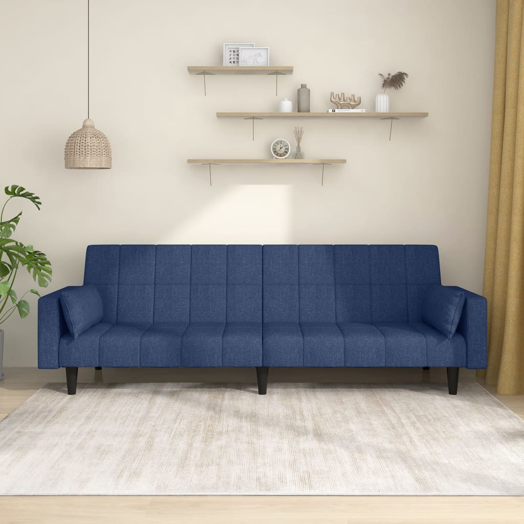 vidaXL Canapea extensibilă cu 2 locuri, 2 perne, albastru, textil vidaXL Canapea extensibilă cu 2 locuri, 2 perne, albastru, textil