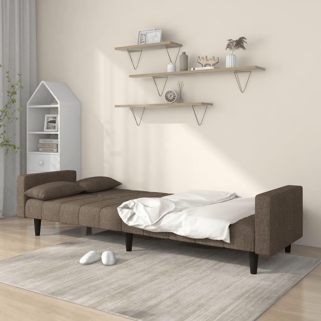 vidaXL Canapea extensibilă cu 2 locuri, 2 perne, gri taupe, textil vidaXL Canapea extensibilă cu 2 locuri, 2 perne, gri taupe, textil