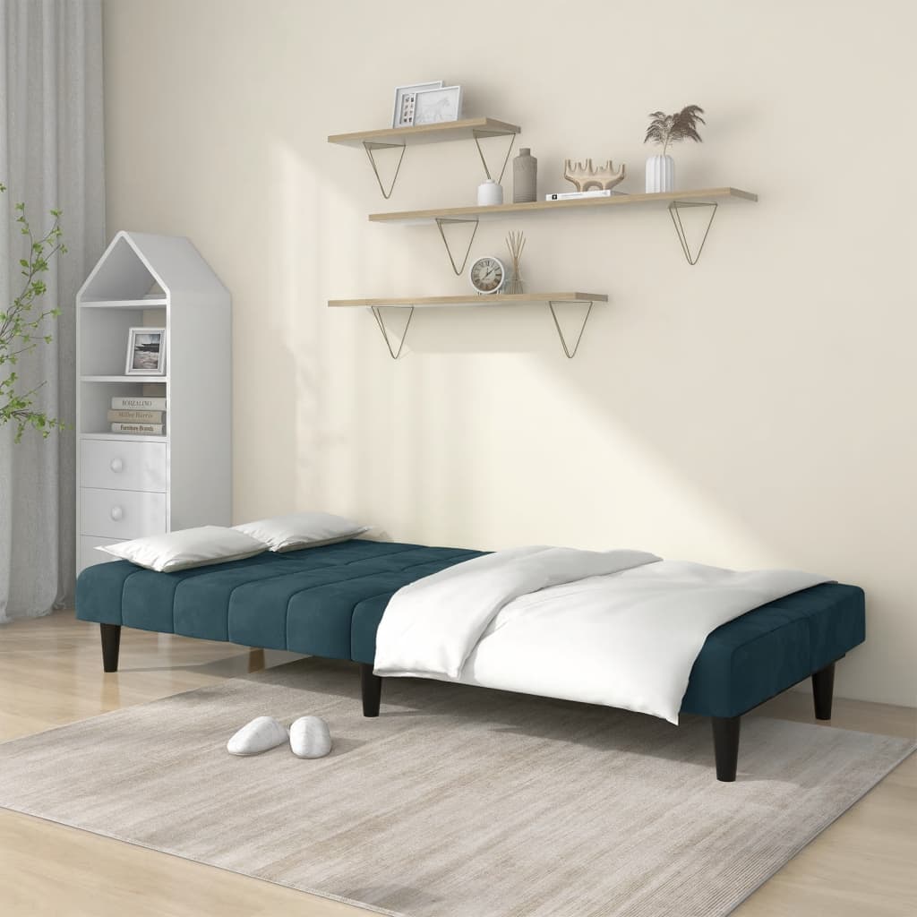vidaXL Canapea extensibilă cu 2 locuri, albastru, catifea vidaXL Canapea extensibilă cu 2 locuri, albastru, catifea