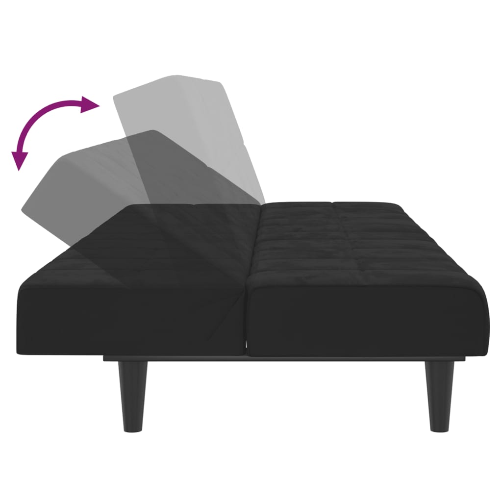 vidaXL Canapea extensibilă cu 2 locuri, negru, catifea