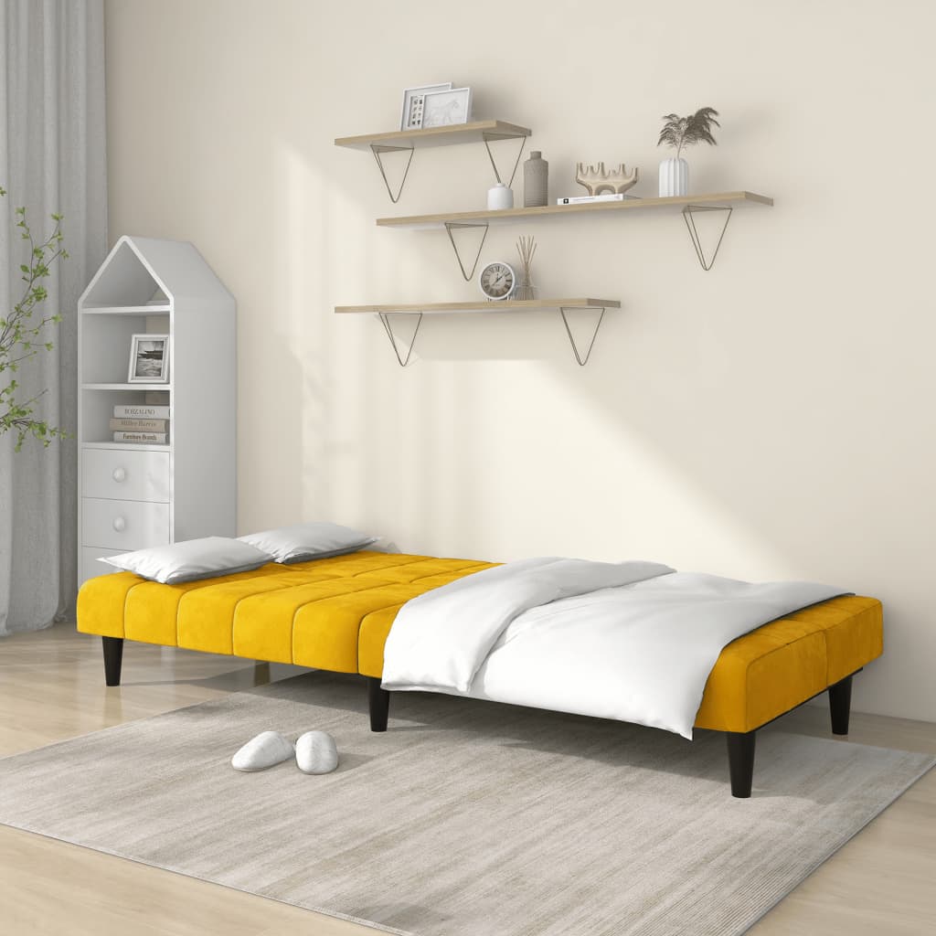 vidaXL Canapea extensibilă cu 2 locuri, galben, catifea