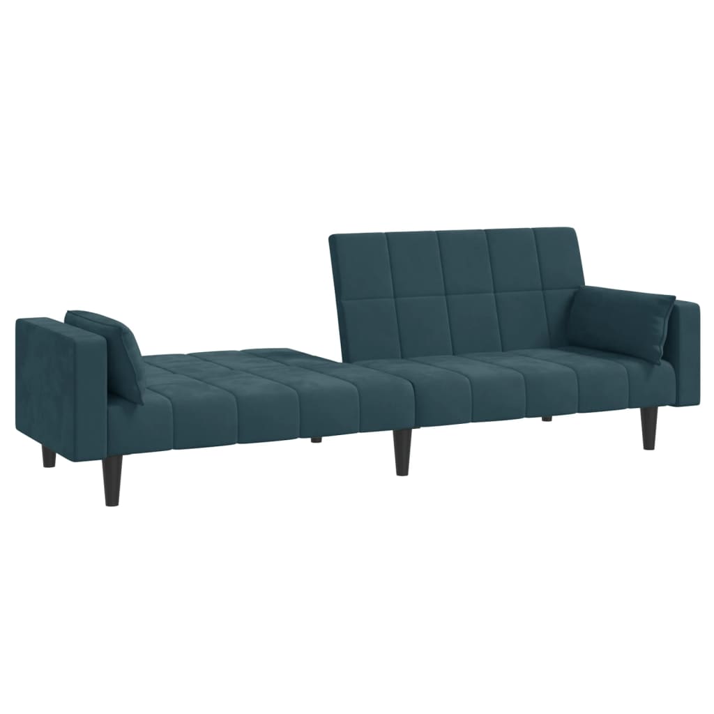 vidaXL Canapea extensibilă cu 2 locuri, 2 perne, albastru, catifea vidaXL Canapea extensibilă cu 2 locuri, 2 perne, albastru, catifea