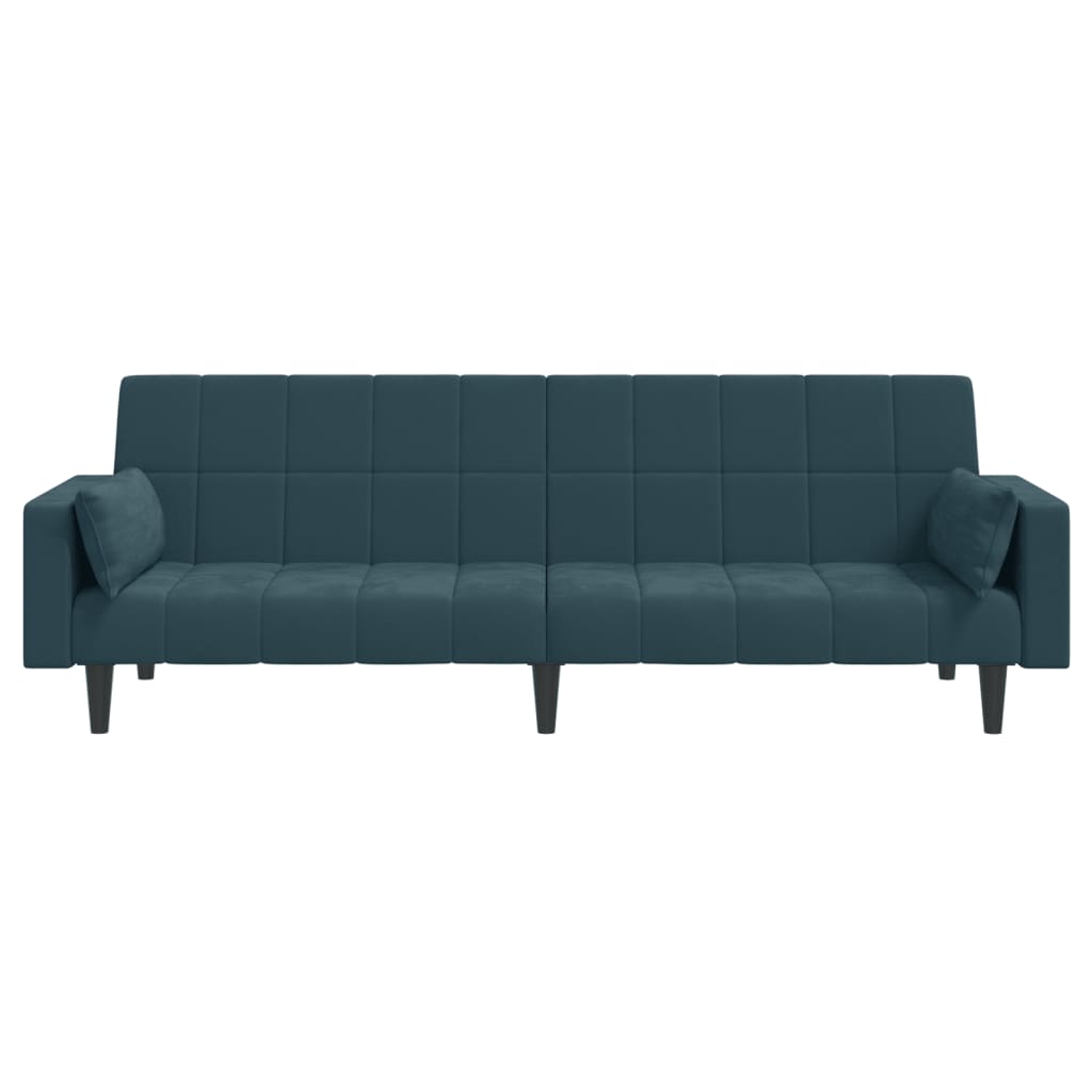 vidaXL Canapea extensibilă cu 2 locuri, 2 perne, albastru, catifea vidaXL Canapea extensibilă cu 2 locuri, 2 perne, albastru, catifea