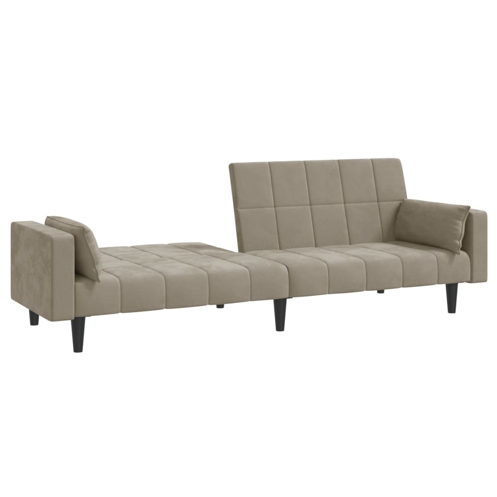 vidaXL Canapea extensibilă cu 2 locuri, 2 perne, gri deschis, catifea vidaXL Canapea extensibilă cu 2 locuri, 2 perne, gri deschis, catifea