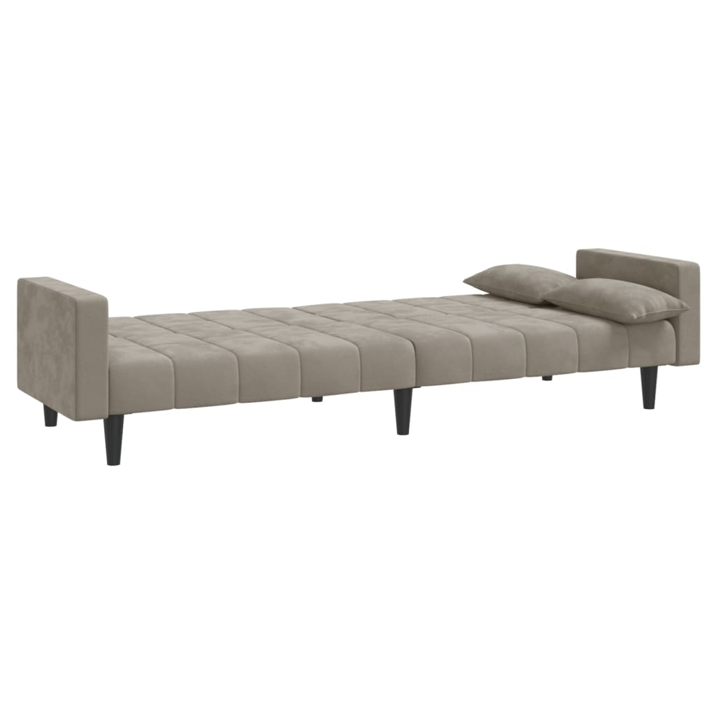 vidaXL Canapea extensibilă cu 2 locuri, 2 perne, gri deschis, catifea vidaXL Canapea extensibilă cu 2 locuri, 2 perne, gri deschis, catifea