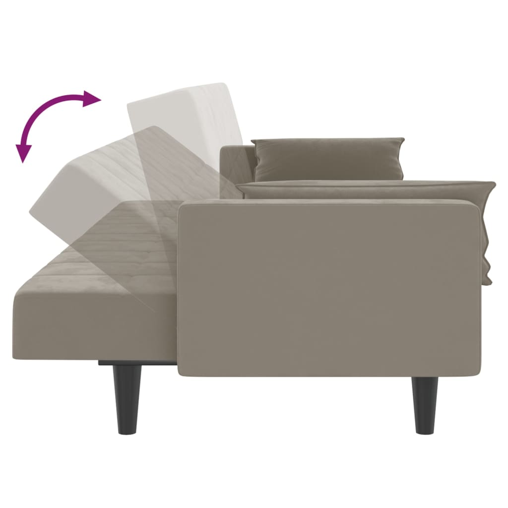 vidaXL Canapea extensibilă cu 2 locuri, 2 perne, gri deschis, catifea vidaXL Canapea extensibilă cu 2 locuri, 2 perne, gri deschis, catifea