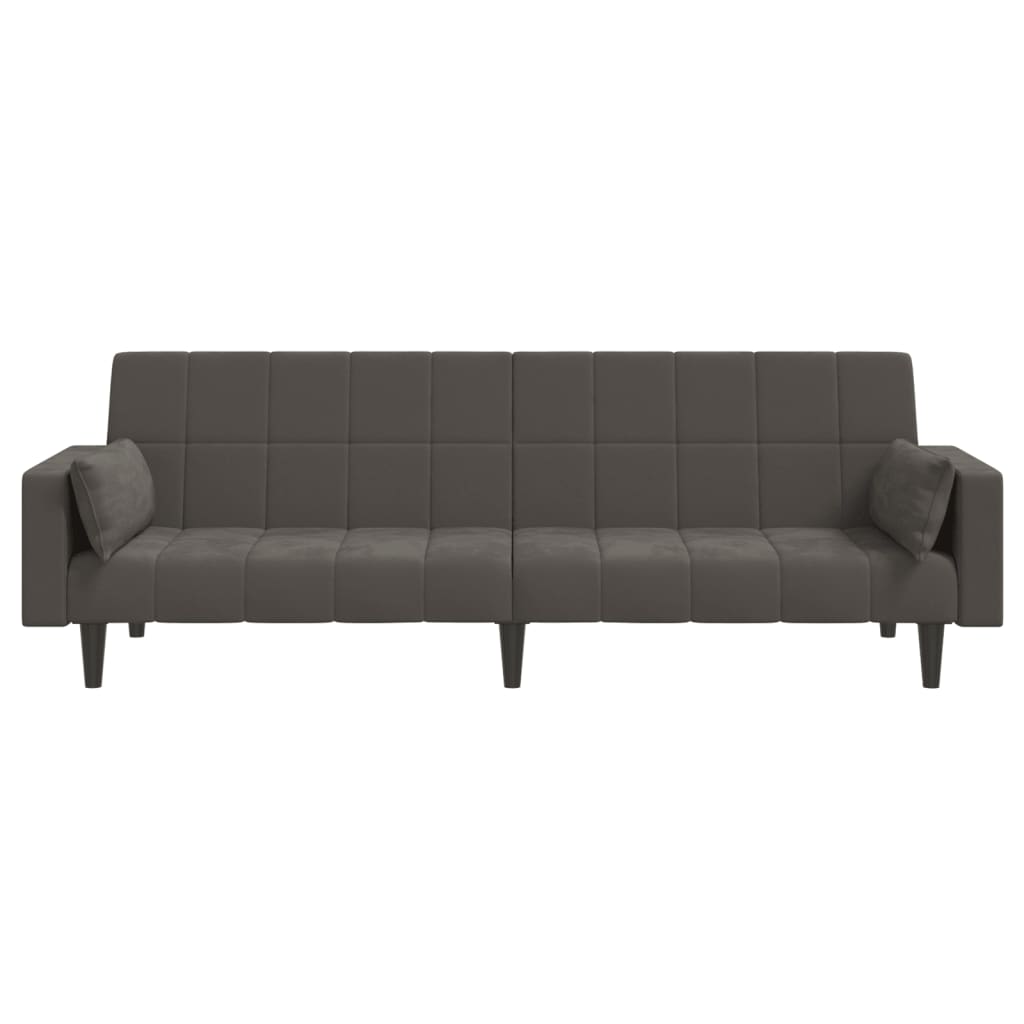 vidaXL Canapea extensibilă cu 2 locuri, 2 perne, gri închis, catifea vidaXL Canapea extensibilă cu 2 locuri, 2 perne, gri închis, catifea