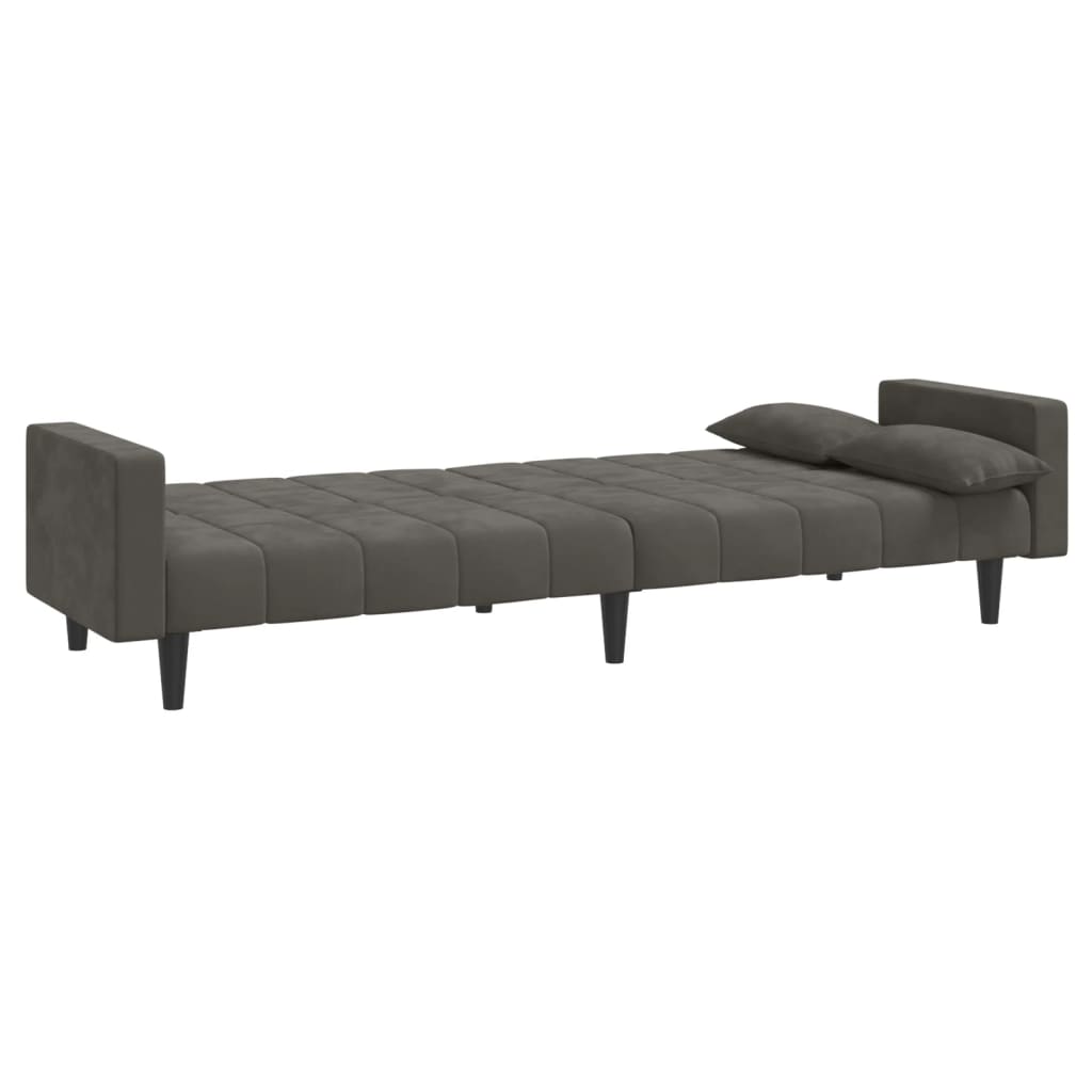 vidaXL Canapea extensibilă cu 2 locuri, 2 perne, gri închis, catifea vidaXL Canapea extensibilă cu 2 locuri, 2 perne, gri închis, catifea