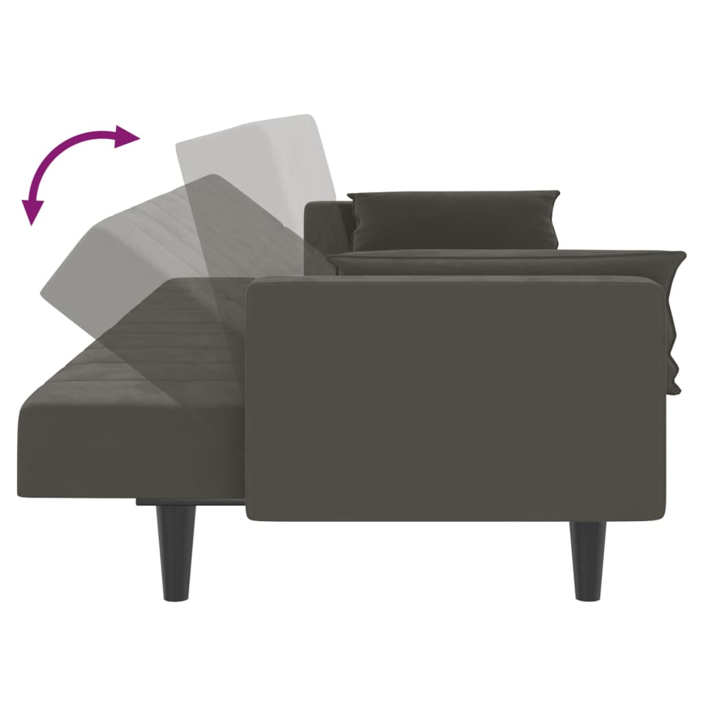 vidaXL Canapea extensibilă cu 2 locuri, 2 perne, gri închis, catifea vidaXL Canapea extensibilă cu 2 locuri, 2 perne, gri închis, catifea