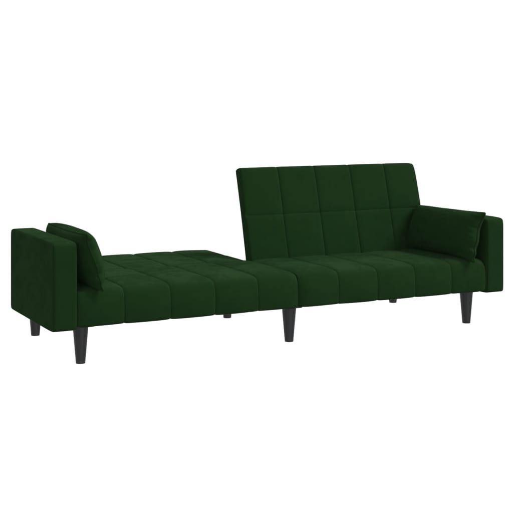 vidaXL Canapea extensibilă cu 2 locuri, 2 perne, verde închis catifea vidaXL Canapea extensibilă cu 2 locuri, 2 perne, verde închis catifea