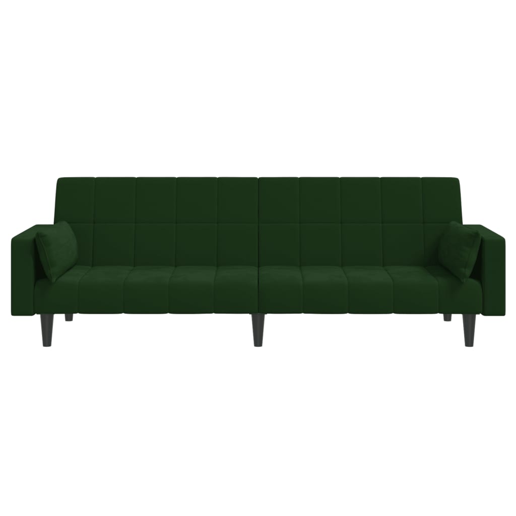 vidaXL Canapea extensibilă cu 2 locuri, 2 perne, verde închis catifea vidaXL Canapea extensibilă cu 2 locuri, 2 perne, verde închis catifea