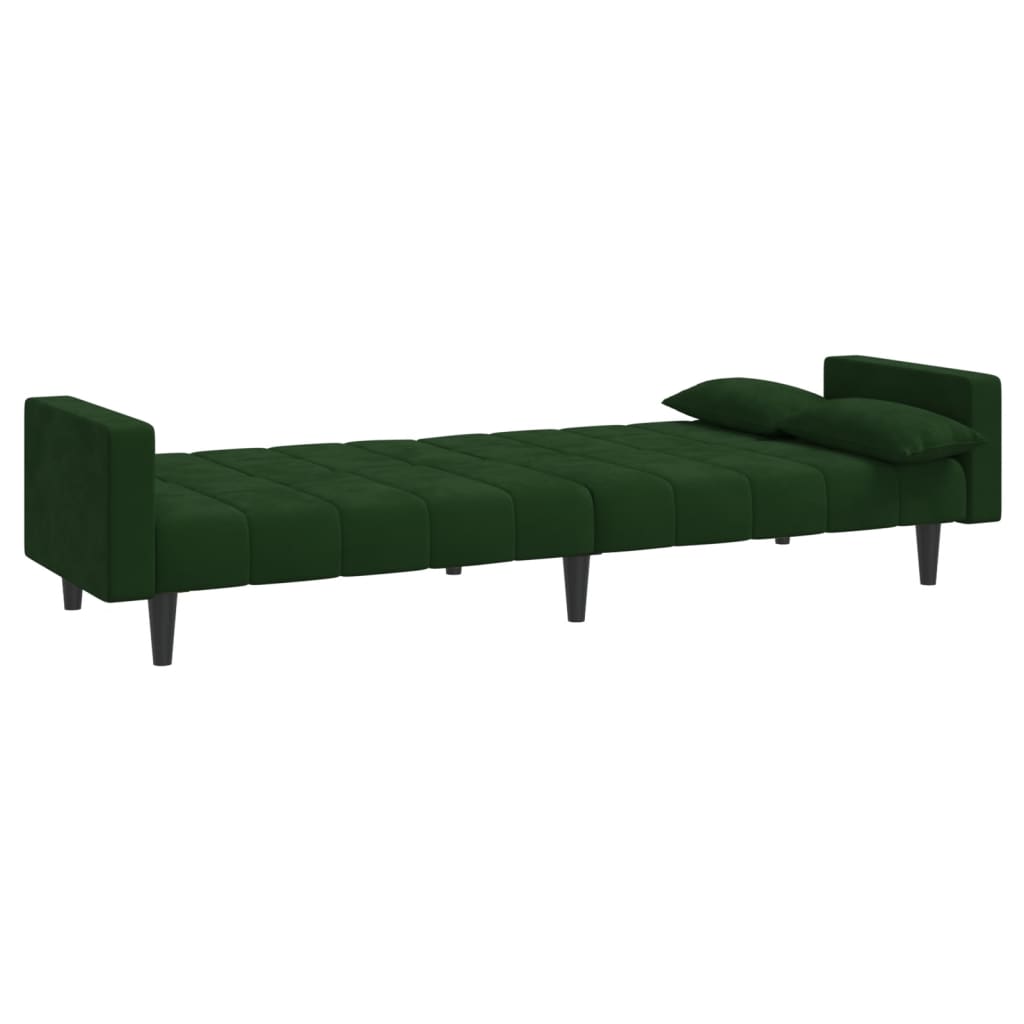 vidaXL Canapea extensibilă cu 2 locuri, 2 perne, verde închis catifea vidaXL Canapea extensibilă cu 2 locuri, 2 perne, verde închis catifea