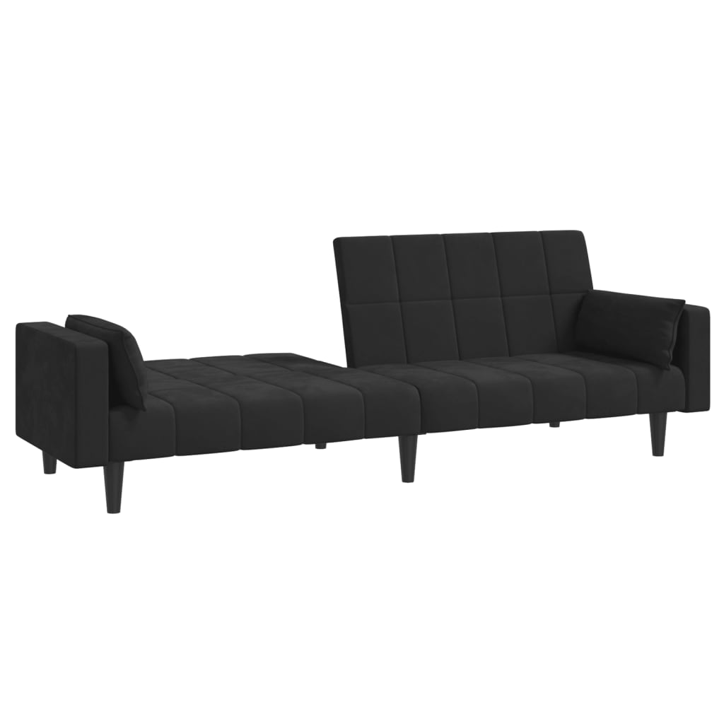 vidaXL Canapea extensibilă cu 2 locuri, 2 perne, negru, catifea vidaXL Canapea extensibilă cu 2 locuri, 2 perne, negru, catifea