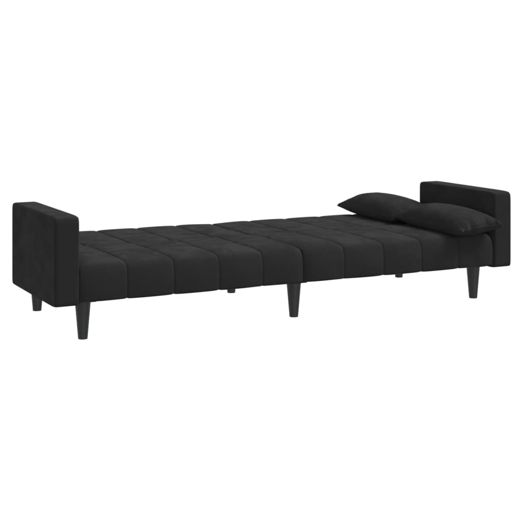 vidaXL Canapea extensibilă cu 2 locuri, 2 perne, negru, catifea vidaXL Canapea extensibilă cu 2 locuri, 2 perne, negru, catifea