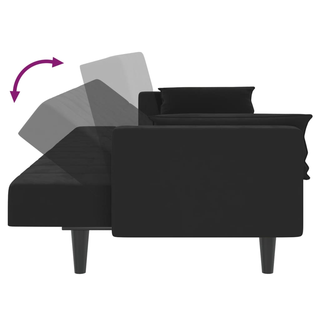 vidaXL Canapea extensibilă cu 2 locuri, 2 perne, negru, catifea vidaXL Canapea extensibilă cu 2 locuri, 2 perne, negru, catifea