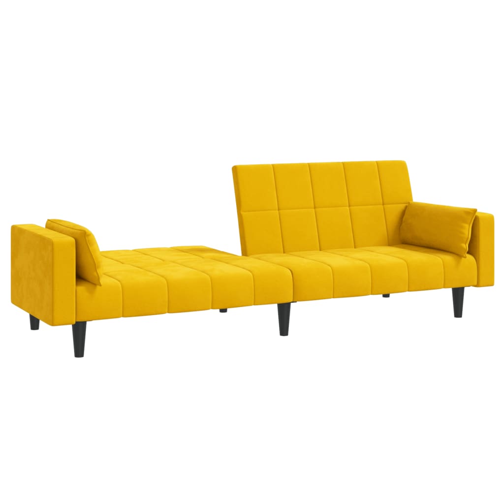 vidaXL Canapea extensibilă cu 2 locuri, 2 perne, galben, catifea vidaXL Canapea extensibilă cu 2 locuri, 2 perne, galben, catifea