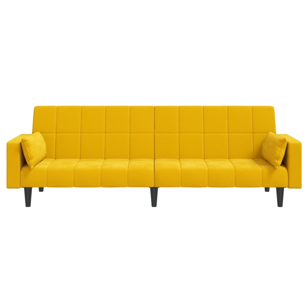 vidaXL Canapea extensibilă cu 2 locuri, 2 perne, galben, catifea vidaXL Canapea extensibilă cu 2 locuri, 2 perne, galben, catifea