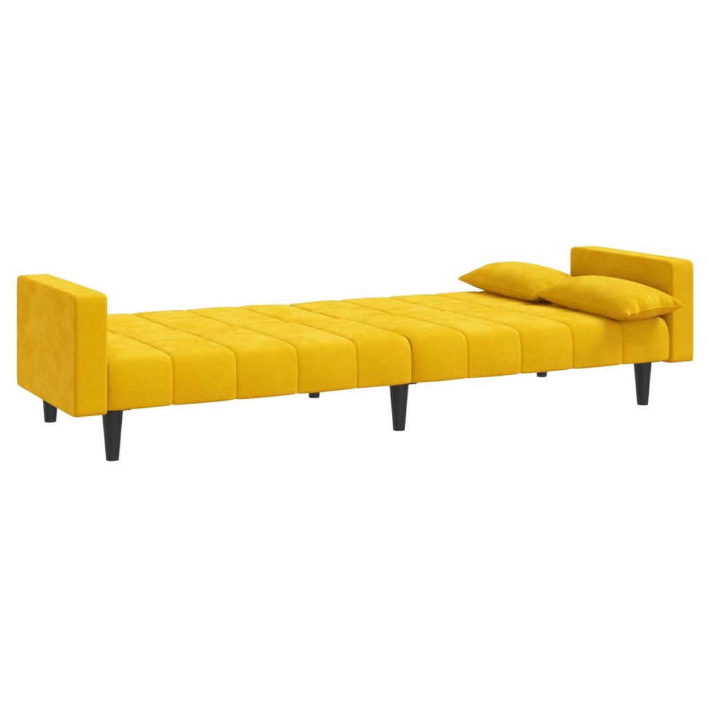 vidaXL Canapea extensibilă cu 2 locuri, 2 perne, galben, catifea vidaXL Canapea extensibilă cu 2 locuri, 2 perne, galben, catifea