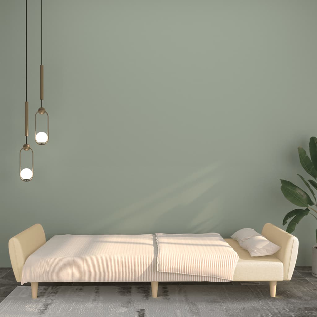 vidaXL Canapea extensibilă cu 2 locuri, crem, material textil vidaXL Canapea extensibilă cu 2 locuri, crem, material textil