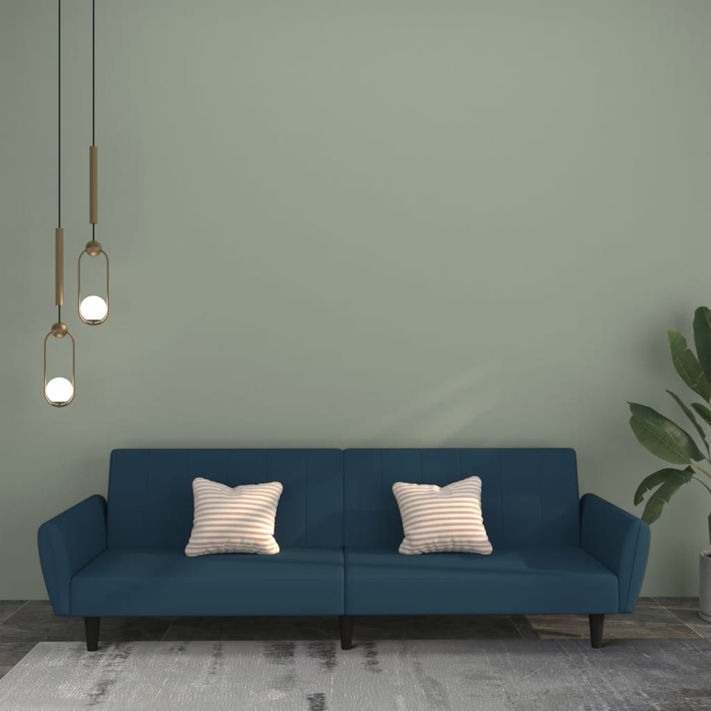 vidaXL Canapea extensibilă cu 2 locuri, albastru, catifea vidaXL Canapea extensibilă cu 2 locuri, albastru, catifea
