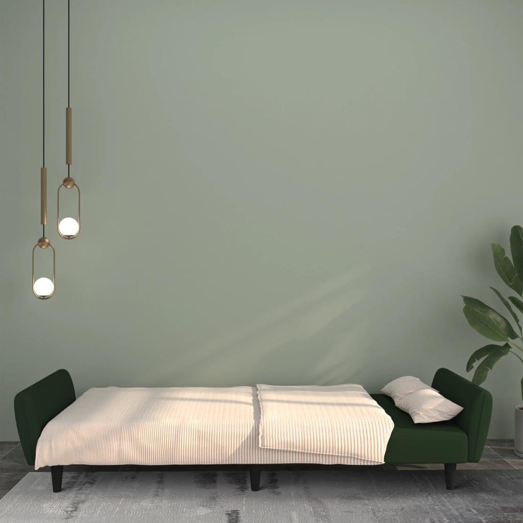 vidaXL Canapea extensibilă cu 2 locuri, verde închis, catifea