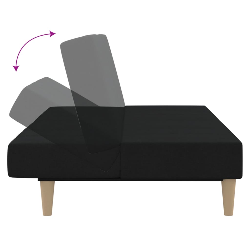 vidaXL Canapea extensibilă cu 2 locuri, negru, material textil