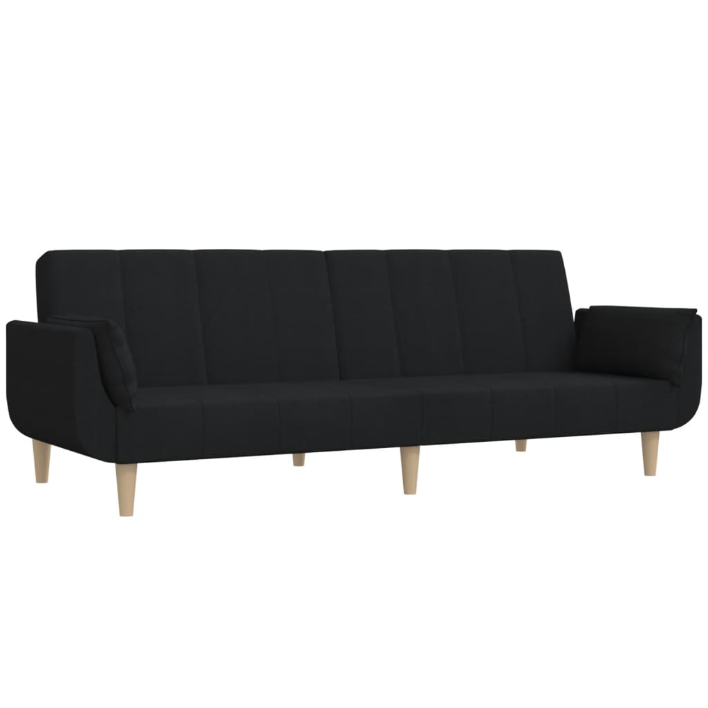vidaXL Canapea extensibilă cu 2 locuri, 2 perne, negru, textil vidaXL Canapea extensibilă cu 2 locuri, 2 perne, negru, textil