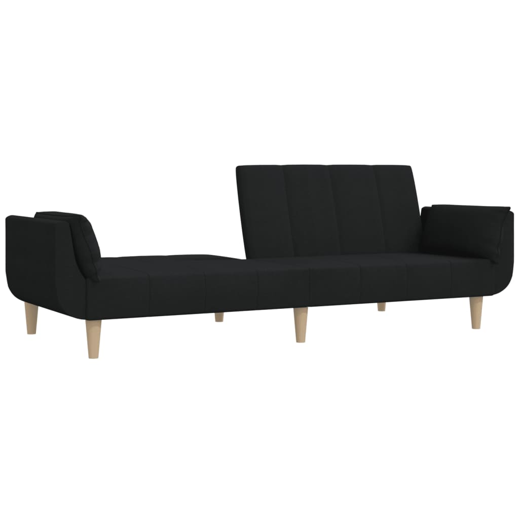 vidaXL Canapea extensibilă cu 2 locuri, 2 perne, negru, textil vidaXL Canapea extensibilă cu 2 locuri, 2 perne, negru, textil