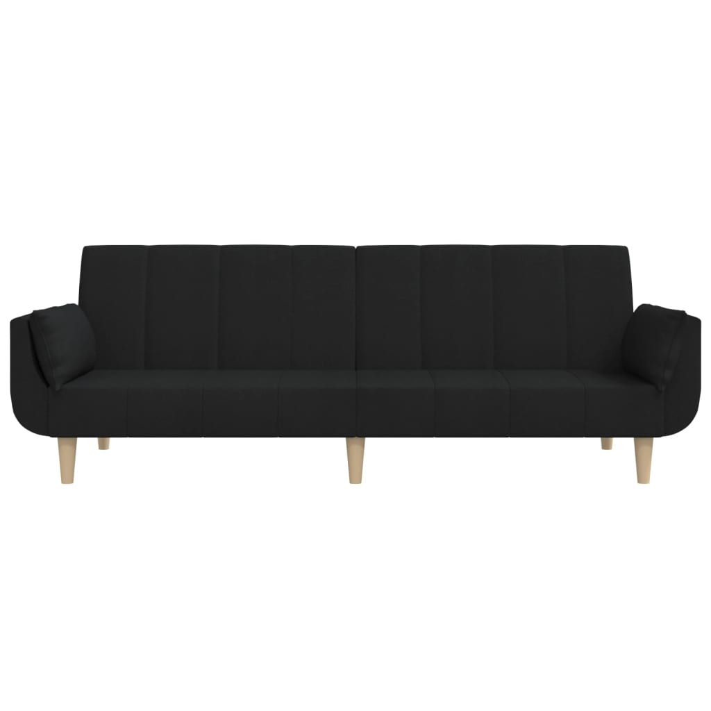 vidaXL Canapea extensibilă cu 2 locuri, 2 perne, negru, textil vidaXL Canapea extensibilă cu 2 locuri, 2 perne, negru, textil
