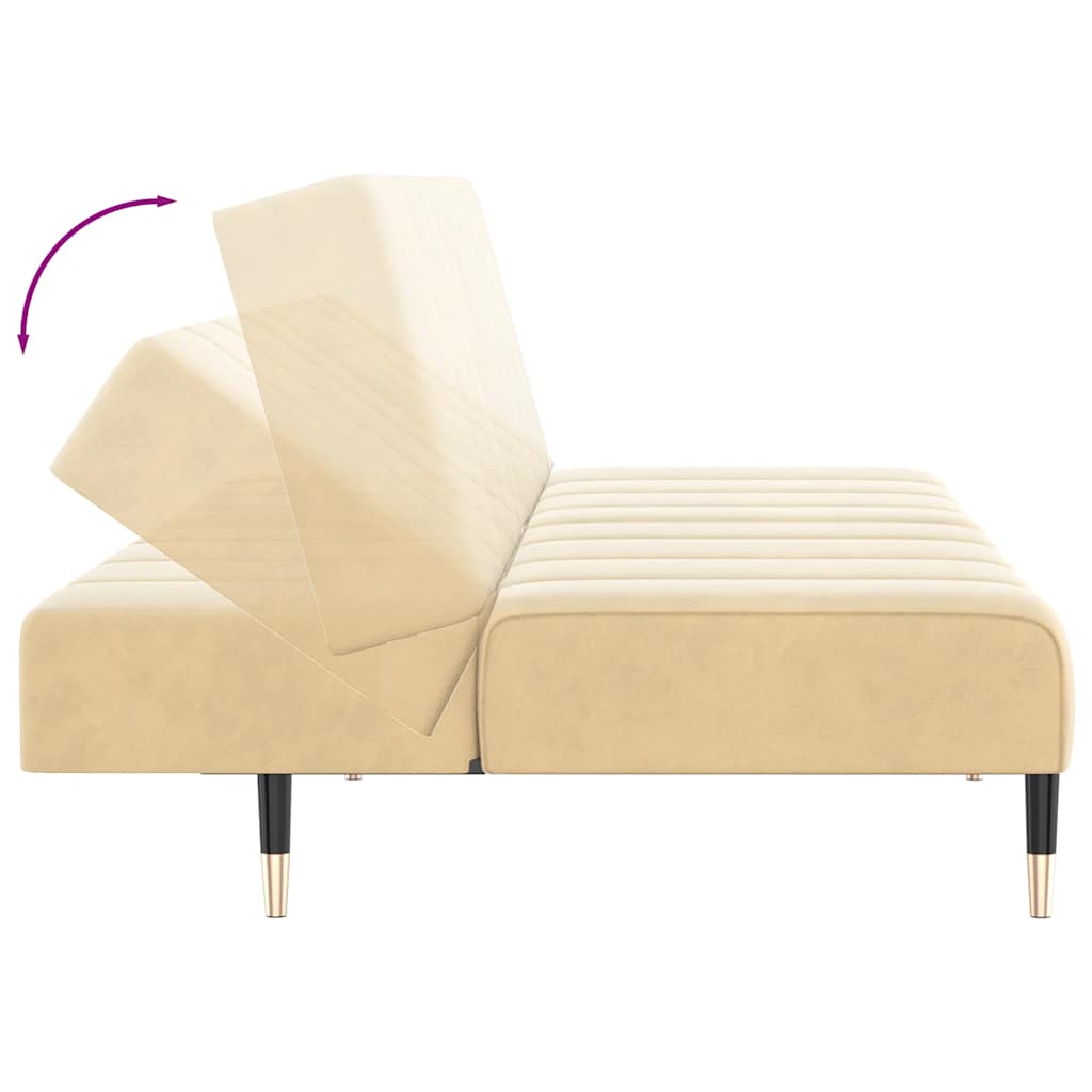 vidaXL Canapea extensibilă cu 2 locuri, crem, catifea vidaXL Canapea extensibilă cu 2 locuri, crem, catifea