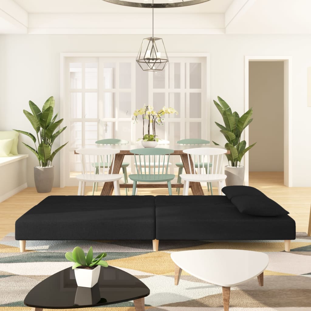 vidaXL Canapea extensibilă cu 2 locuri, 2 perne, negru, textil vidaXL Canapea extensibilă cu 2 locuri, 2 perne, negru, textil