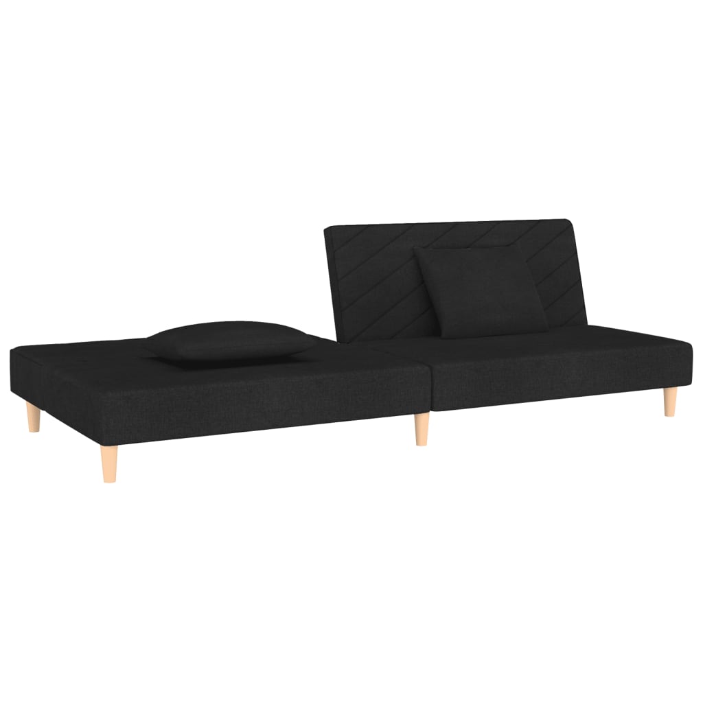 vidaXL Canapea extensibilă cu 2 locuri, 2 perne, negru, textil vidaXL Canapea extensibilă cu 2 locuri, 2 perne, negru, textil