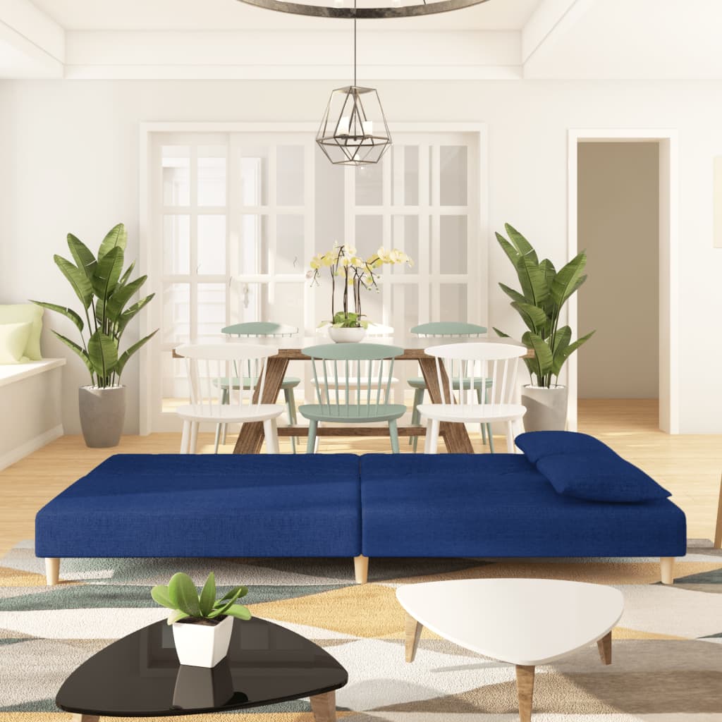 vidaXL Canapea extensibilă cu 2 locuri, 2 perne, albastru, textil vidaXL Canapea extensibilă cu 2 locuri, 2 perne, albastru, textil