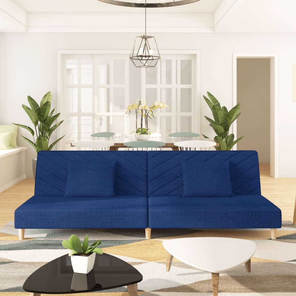 vidaXL Canapea extensibilă cu 2 locuri, 2 perne, albastru, textil vidaXL Canapea extensibilă cu 2 locuri, 2 perne, albastru, textil