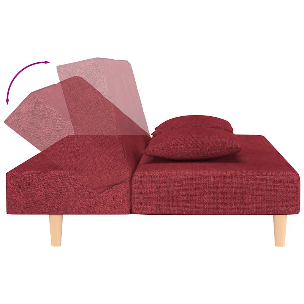 vidaXL Canapea extensibilă cu 2 locuri, 2 perne, roșu vin, textil vidaXL Canapea extensibilă cu 2 locuri, 2 perne, roșu vin, textil