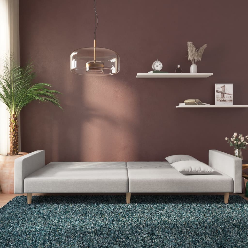 vidaXL Canapea extensibilă cu 2 locuri, 2 perne, gri deschis, textil vidaXL Canapea extensibilă cu 2 locuri, 2 perne, gri deschis, textil