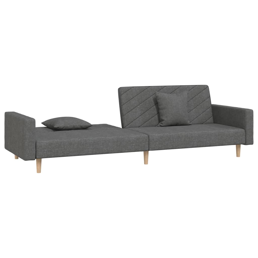 vidaXL Canapea extensibilă cu 2 locuri, 2 perne, gri închis, textil