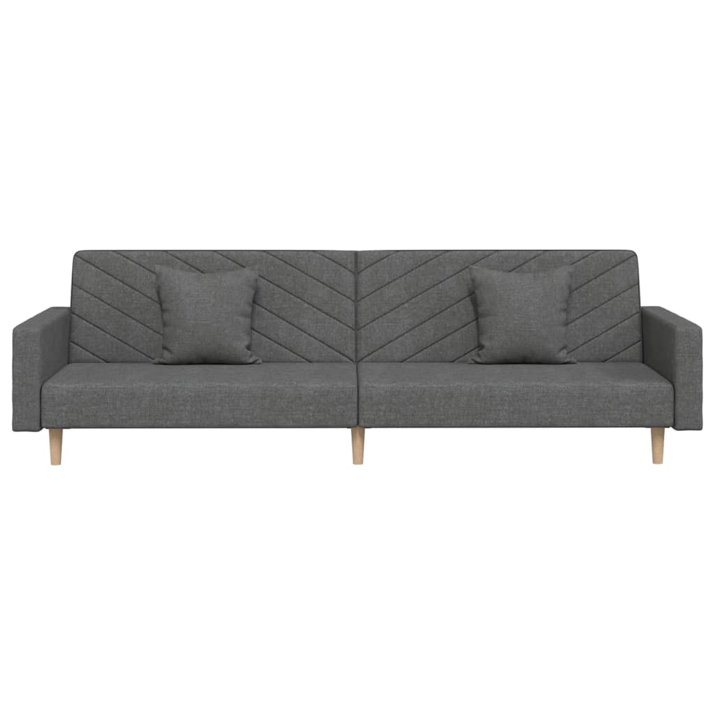 vidaXL Canapea extensibilă cu 2 locuri, 2 perne, gri închis, textil