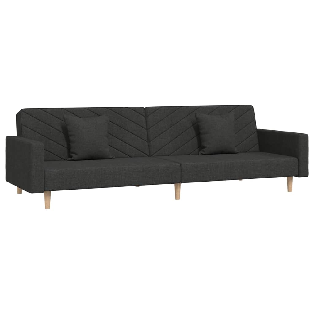 vidaXL Canapea extensibilă cu 2 locuri, 2 perne, negru, textil vidaXL Canapea extensibilă cu 2 locuri, 2 perne, negru, textil