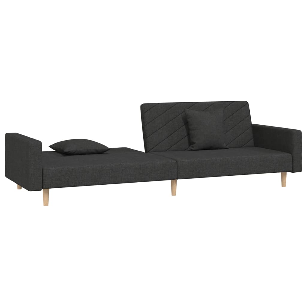 vidaXL Canapea extensibilă cu 2 locuri, 2 perne, negru, textil vidaXL Canapea extensibilă cu 2 locuri, 2 perne, negru, textil