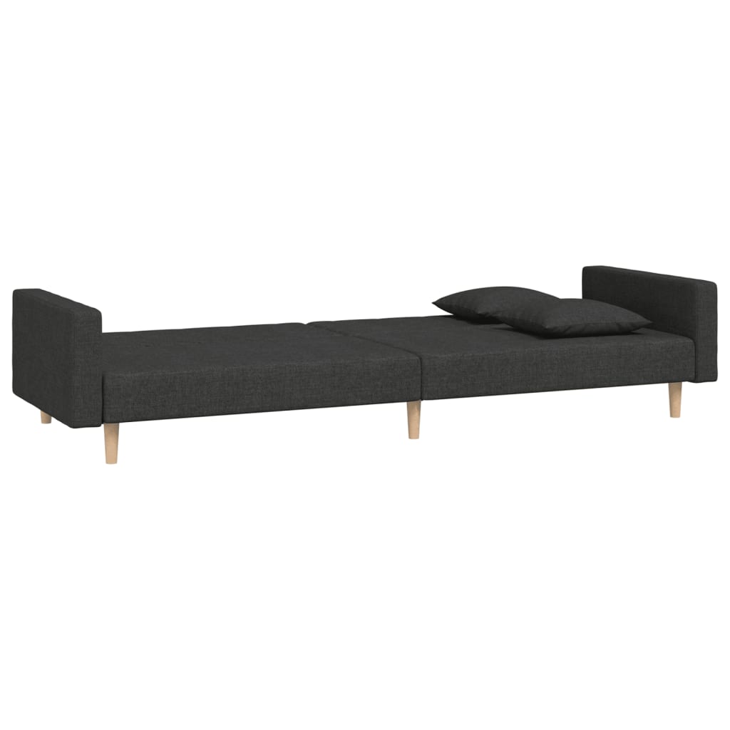 vidaXL Canapea extensibilă cu 2 locuri, 2 perne, negru, textil vidaXL Canapea extensibilă cu 2 locuri, 2 perne, negru, textil