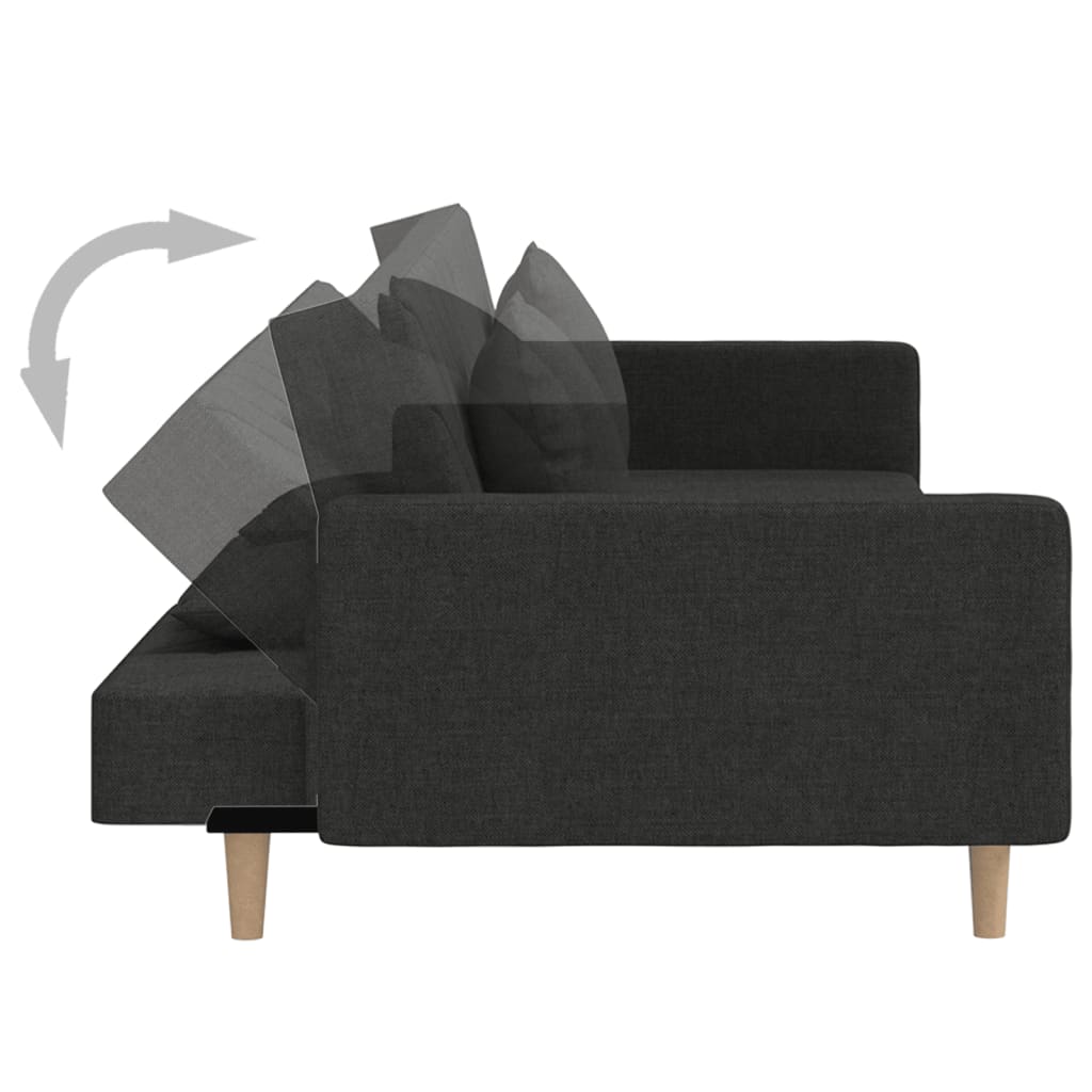 vidaXL Canapea extensibilă cu 2 locuri, 2 perne, negru, textil vidaXL Canapea extensibilă cu 2 locuri, 2 perne, negru, textil