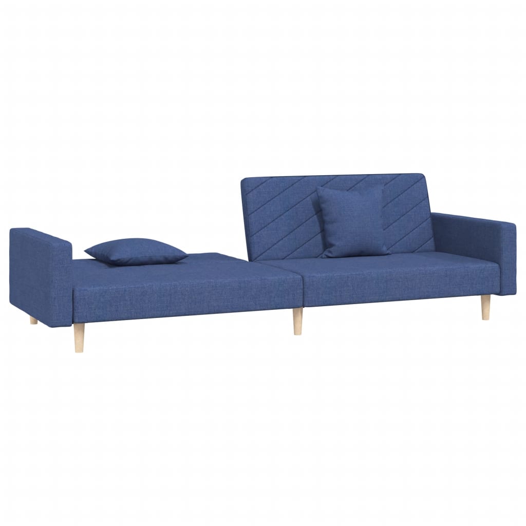 vidaXL Canapea extensibilă cu 2 locuri, 2 perne, albastru, textil vidaXL Canapea extensibilă cu 2 locuri, 2 perne, albastru, textil